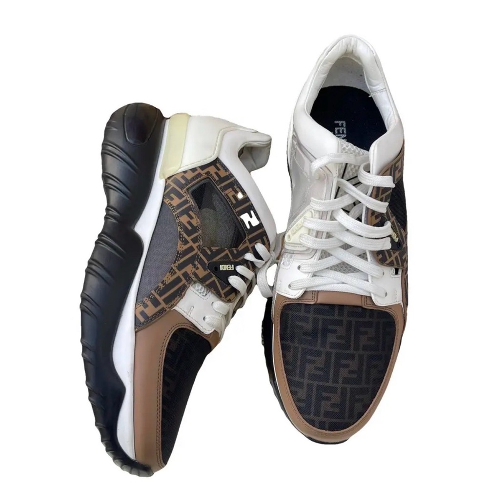 Fendi Brown Black and White FF Logo Low-Top Sneakers